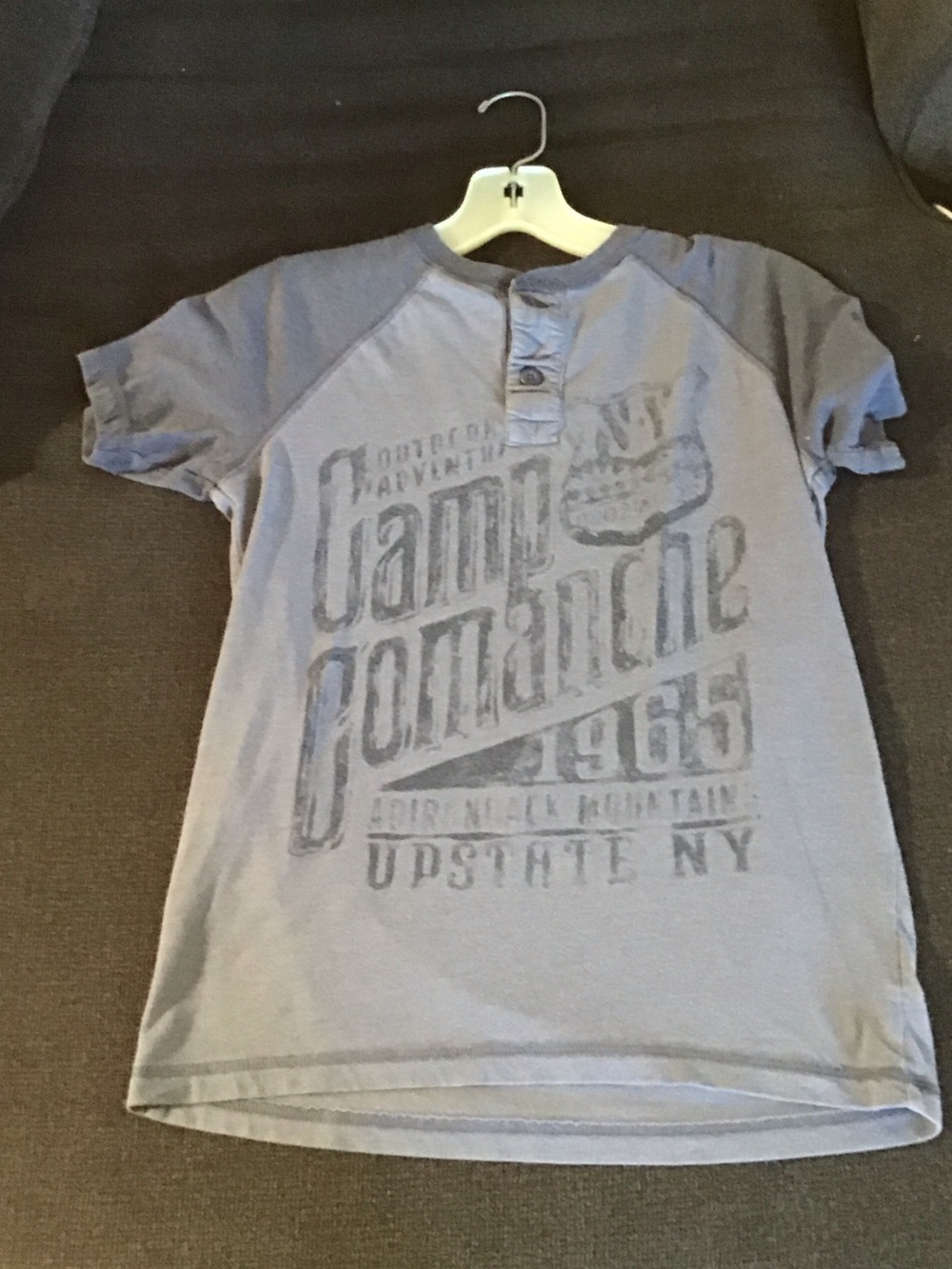 Graphic Henley Tee in Faded Slate Blue